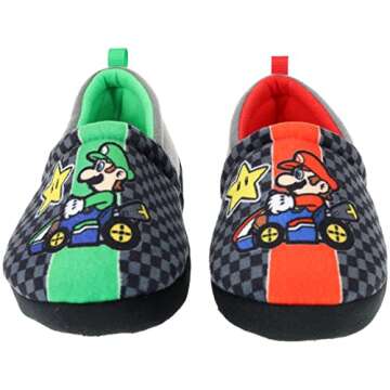 Super Mario Boys Slippers, Mario Kart Mismatched A-Line, Size 12/13