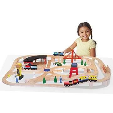 Melissa & Doug Wooden Railway Set, 130 Pieces - Wooden Train Set for Toddlers Ages 3+