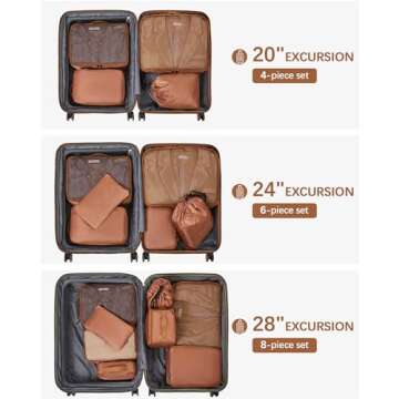 Packing Cubes, 8 Set Luggage Packing Organizers Travel Cubes Suitcase Organizer Bags Set for Travel Accessories, Brown