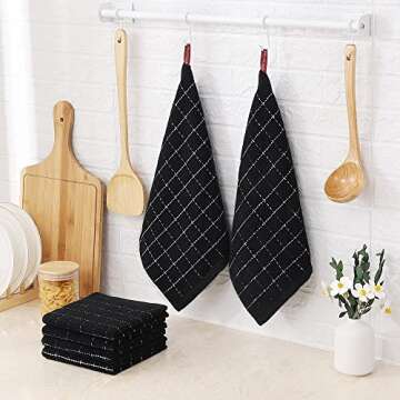 Homaxy 100% Cotton Terry Kitchen Dish Cloths, Ultra Soft and Absorbent Dish Towels for Kitchen, Suitable for Drying and Washing Dishes, 6 Pack, 12 x 12 Inches, Black