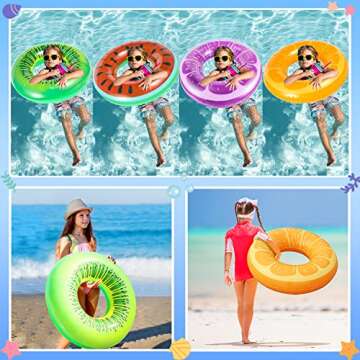 FindUWill 6 Pack Pool Floats Kids, Pool Swim Tubes Rings(4 Pack) - 4Pcs Inflatable Big Floaties Beach Swimming Toys with 2Pcs Beach Balls for Adults Raft Floaties Toddlers