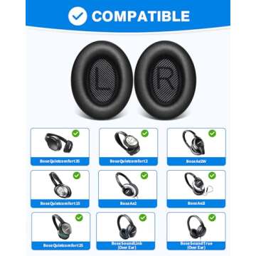 Link Dream Ear Pads for Bose Quiet Comfort 35 Soft Protein Leather Replacement Earpads Ear Cushions Ear Pad for Bose QC 35/25 / 15 QC2 / Ae2 / Ae2i / Ae2W / Sound Link/Sound True (Black)