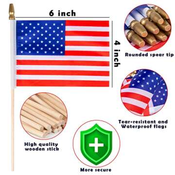 40 Pack Small American Flags on Stick 4*6 Inch Mini American Flags for 4th of July Decorations Memorial Day Decorations Patriotic Decorations US American Hand Held Wooden Stick Flag with Kid-Safe