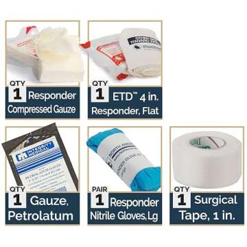 North American Rescue Individual Aid Kit NAR Compact First Aid with Compressed Gauze, Petrolatum Gauze, ETD, Gloves, Surgical Tape (85-0404)