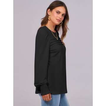 ANRABESS Long Sleeve Shirts for Women Fall Fashion 2024 Dressy Casual Blouses Trendy Pleated Tunic Tops Outfits Black Small