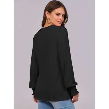 ANRABESS Long Sleeve Shirts for Women Fall Fashion 2024 Dressy Casual Blouses Trendy Pleated Tunic Tops Outfits Black Small