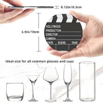 Movie Cinema Lapper Board Drinking Coasters PU Leather Coaster with Holder Coasters for Coffee Table Kitchen Table Bar, Home & Office Gifts, 6pcs