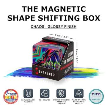 SHASHIBO Shape Shifting Box - Award-Winning, Patented Fidget Cube w/ 36 Rare Earth Magnets - Transforms Into Over 70 Shapes, Download Fun in Motion Toys Mobile App (Artist Series - Chaos)