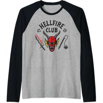 Stranger Things 4 Raglan Baseball Tee - Hellfire Club