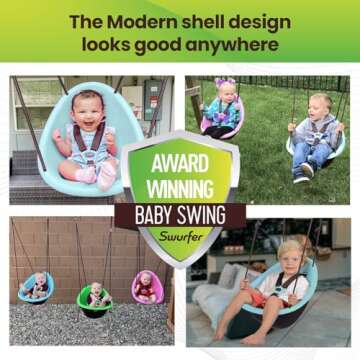 Swurfer Kiwi Toddler Swing – Comfy Baby Swing Outdoor, 3-Point Adjustable Safety Harness, Safe Quick Click Locking System, Foam-Lined Shell, Blister-Free Rope, Age 9 Months and Up, Blue,Blue2