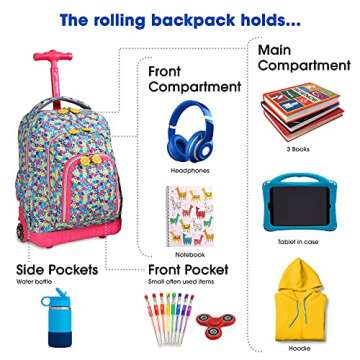 J World New York Lollipop Kids Rolling Backpack & Lunch Bag Set, Floret, One Size