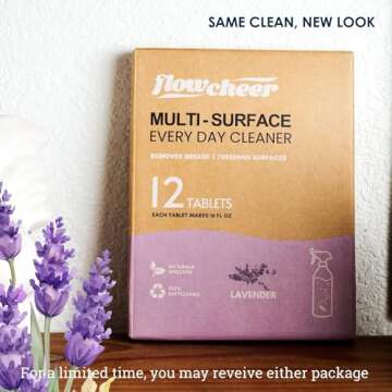 flowcheer Multi Surface Cleaner Refills -All Purpose Cleaner Refill Tablet-Makes 204 fl oz(12 x 17 Fl oz) Bottles of Spray Cleaner for Household&Kitchen Cleaning-Lavender Scent(Not Included Bottles)