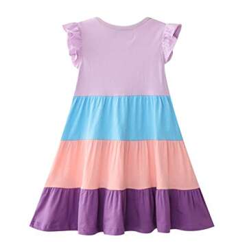 HILEELANG Little Girl Summer Swing Dress Soft Big Skirt Short Sleeve Casual A-Line Twirly Tiered Dress Playwear Sundress Size 6