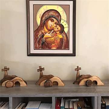 Easter Resurrection Scene Wooden Cross Empty Tomb Easter Handcrafted Jesus Nativity Scene Decor for Religious Home Office Décor