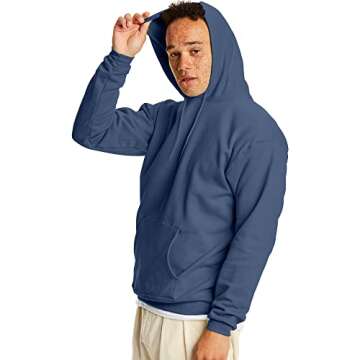 Hanes Men's Pullover EcoSmart Hooded Sweatshirt, denim blue, Medium