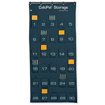 EAI Education CalcPal Calculator and Cell Phone Storage Pocket Chart | 30 Numbered Pockets, Durable Nylon Canvas - Graphing