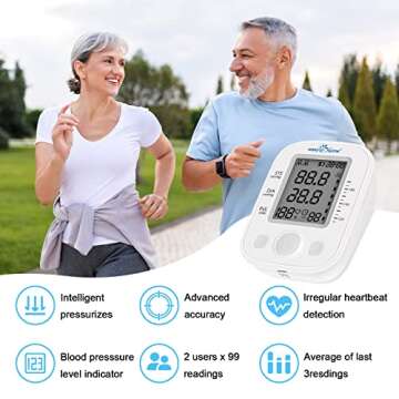 Easy@Home Digital Blood Pressure Monitor Upper Arm with Pulse Rate Indicator, Accurate Automatic BP Machine with Large Cuff,2 User Individual Memory, EBP-020