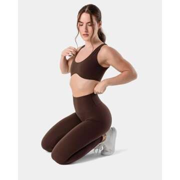 Kamo Fitness Cleo Scoop Neck Wireless - Double Lined Minimal Yoga Bralette | Low Impact Sports Bra (Java Brown, M)