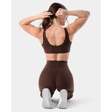 Kamo Fitness Cleo Scoop Neck Wireless - Double Lined Minimal Yoga Bralette | Low Impact Sports Bra (Java Brown, M)