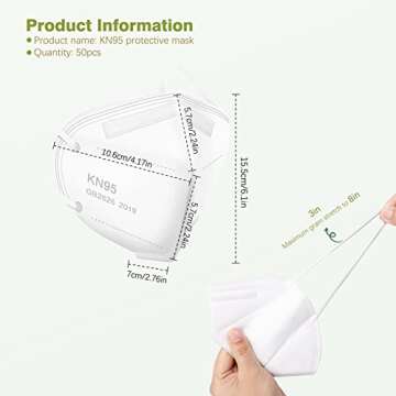 Wecolor KN95 Face Masks 50 Pack 5-Ply Breathable Safety Respirator Cup Dust Disposable KN95 Mask White