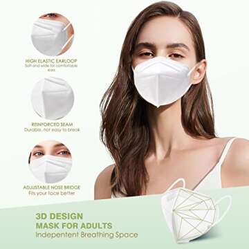 Wecolor KN95 Face Masks 50 Pack 5-Ply Breathable Safety Respirator Cup Dust Disposable KN95 Mask White