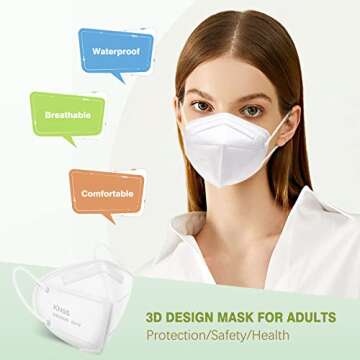 Wecolor KN95 Face Masks 50 Pack 5-Ply Breathable Safety Respirator Cup Dust Disposable KN95 Mask White