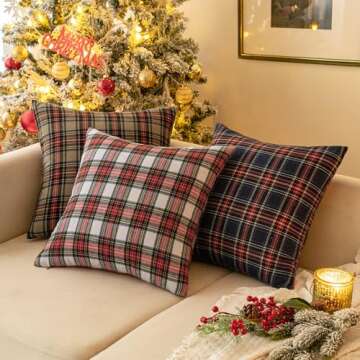 MIULEE Christmas Set of 2 Scottish Tartan Plaid Throw Pillow Covers Farmhouse Classic Decorative Square Cushion Cases for Home Decor Sofa Couch 18x18 Inch, Red and White