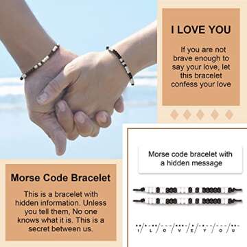 Desimtion Matching Bracelets for Him Her Couples Gifts for Boyfriend Girlfriend I Love You Morse Code Bracelet