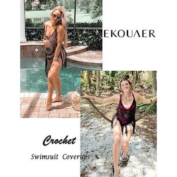 Ekouaer Women's Crochet Bikini Cover Up Dress