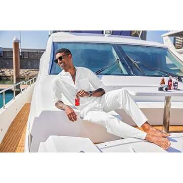 COOFANDY Men's White Linen Pants and Shirt Set - 2 Piece Casual Beach Outfit