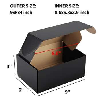 Hoikwo 25 Pack 9x6x4 Shipping Boxes for Small Business, Black Packaging Cardboard Boxes, Moving Mailing Packing Box