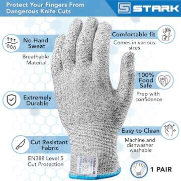 Stark Safe Cut Resistant Gloves, Level 5 Protection, Kitchen Cut Gloves for Meat, Shucking, Fillet, Mandolin Slicing, Carving, 1 Pair, Large