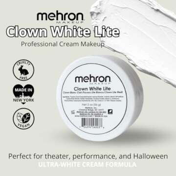 Mehron Makeup Clown White Lite | Professional Face Paint & Body Paint | White Cream Clown Makeup, Stage, Film, Cosplay, Mime, & Halloween 2 oz (56g)