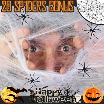 Midsea 600 sqft Spider Webs Halloween Decorations with 20 Fake Spiders, Super Stretch Cobwebs for Halloween Indoor and Outdoor Party Supplies Garage Door Decorations