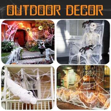 Midsea 600 sqft Spider Webs Halloween Decorations with 20 Fake Spiders, Super Stretch Cobwebs for Halloween Indoor and Outdoor Party Supplies Garage Door Decorations