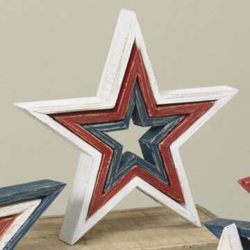 One Holiday Way Set of 3 Nesting Patriotic Americana Star Wood Figurines - Red, White & Blue 4th of July, Memorial, Labor Day Home Decor - Shelf Sitter, Tabletop, Mantel Party Decorations (White)