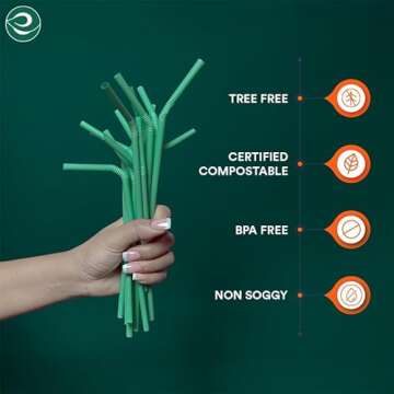 ECO SOUL 100% Compostable Straws [100 Count][8.25"] Eco-Friendly Biodegradable Sustainable Disposable Straws, Cocktail Cold Drink Smoothie Bendable Straws