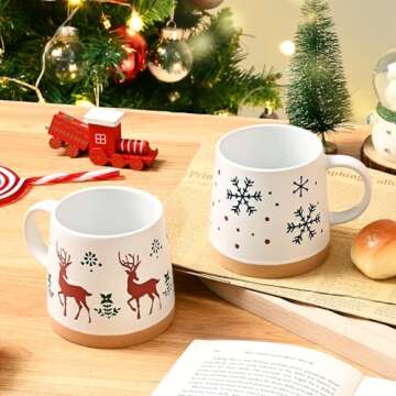 Maustic Christmas Mugs, Christmas Coffee Mugs Set of 4, Holiday Mugs with Festive Christmas Themed Design, Hot Chocolate Hot Cocoa Mugs, Family Gifts for Christmas, 14 Oz