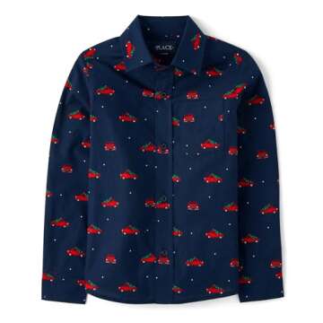 Boys' Christmas Truck Print Long Sleeve Shirt