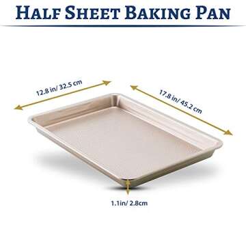 Nonstick Half Sheet Baking Pan by Ultra Cuisine – Food-Safe Coating, Warp & Scratch Resistant Texture for Airflow, & Carbon Steel Design Durable for Professional Quality Roasting, Size 13 x 18 inch