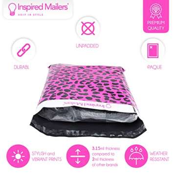 Inspired Mailers - Poly Mailers 10x13-100 Pack - Hot Pink Cheetah - Shipping Bags for Clothing - Large Mailing Envelopes - Shipping Envelopes - Mailing Bags - Package Bags