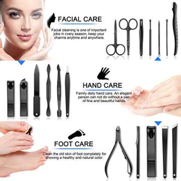 KISIDER Manicure Set Pedicure Kit - 18 PCS Premium Stainless Steel Nail Cutter Manicure Kit Nail Clippers Nail Care Tools Nail Grooming Kits with Portable Travel Case Gift for Men Women Black