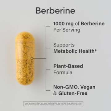 Sports Research Berberine - Herbal Ayurvedic Metabolic Health Support - 1000 mg - 60 Capsules - Vegan Certified, Gluten-Free, Non-GMO