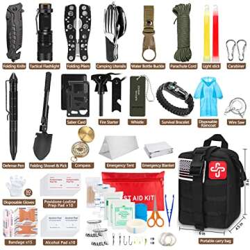 238Pcs Emergency Survival Kit and First Aid Kit, Professional Survival Gear Tool with Tactical Molle Pouch and Emergency Tent for Earthquake, Outdoor Adventure, Camping, Hiking, Hunting