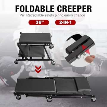 BIG RED 36" Rolling Foldable Automotive Creeper, Car Creeper, 2-in-1 Garage Shop Creeper for Auto Repair, 300 Lbs Capacity, Black, TAM6505BR Torin