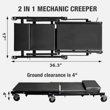 BIG RED 36" Rolling Foldable Automotive Creeper, Car Creeper, 2-in-1 Garage Shop Creeper for Auto Repair, 300 Lbs Capacity, Black, TAM6505BR Torin