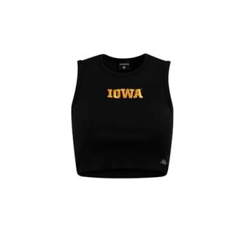 Hype & Vice Cut-Off Tank for Women (Small) - University of Iowa Top for Women, Cropped Fit Tank Top, College Shirts for Game Days - Black