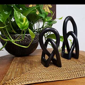 Stoneage Arts Continuous Looped Entwined Love Knot Sculpture Unique Modern Contemporary Décor Hand-Crafted Soapstone Artisans of Kenya Genuine Human Hands Precious Gift (8 Inch, Black)