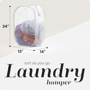 Handy Laundry Collapsible Mesh Pop Up Hamper with Wide Opening and Side Pocket – Breathable, Sturdy, Foldable, and Space-Saving Design for Clothes and Storage. (White)