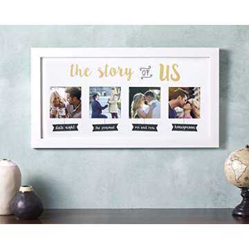 Kate & Milo The Story of Us Wedding Collage Picture Frame, Romantic Wedding Gift, Engagement & Bridal Shower Keepsake, Wall Mount Love Story Display, 4x4 Photo Inserts, White